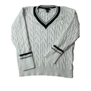 Forever 21 Women's White Chunky Cable Knit V-neck Pullover Sweater Small